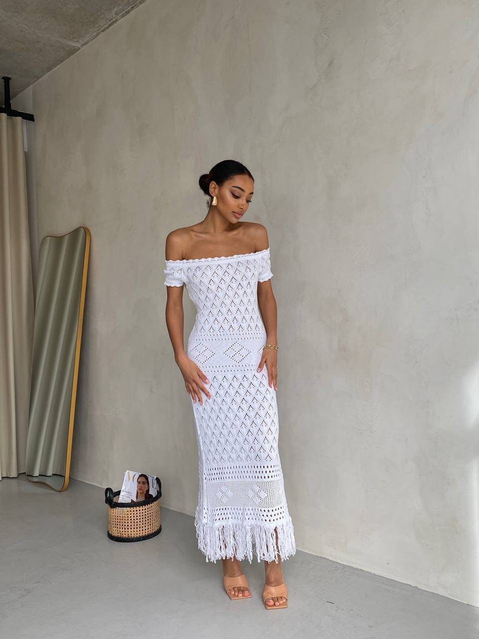 Summer White Midi Dress Chic White Dresses Summer Falre Sleeve Chest  Wrapping Lace Midi Dress Gowns