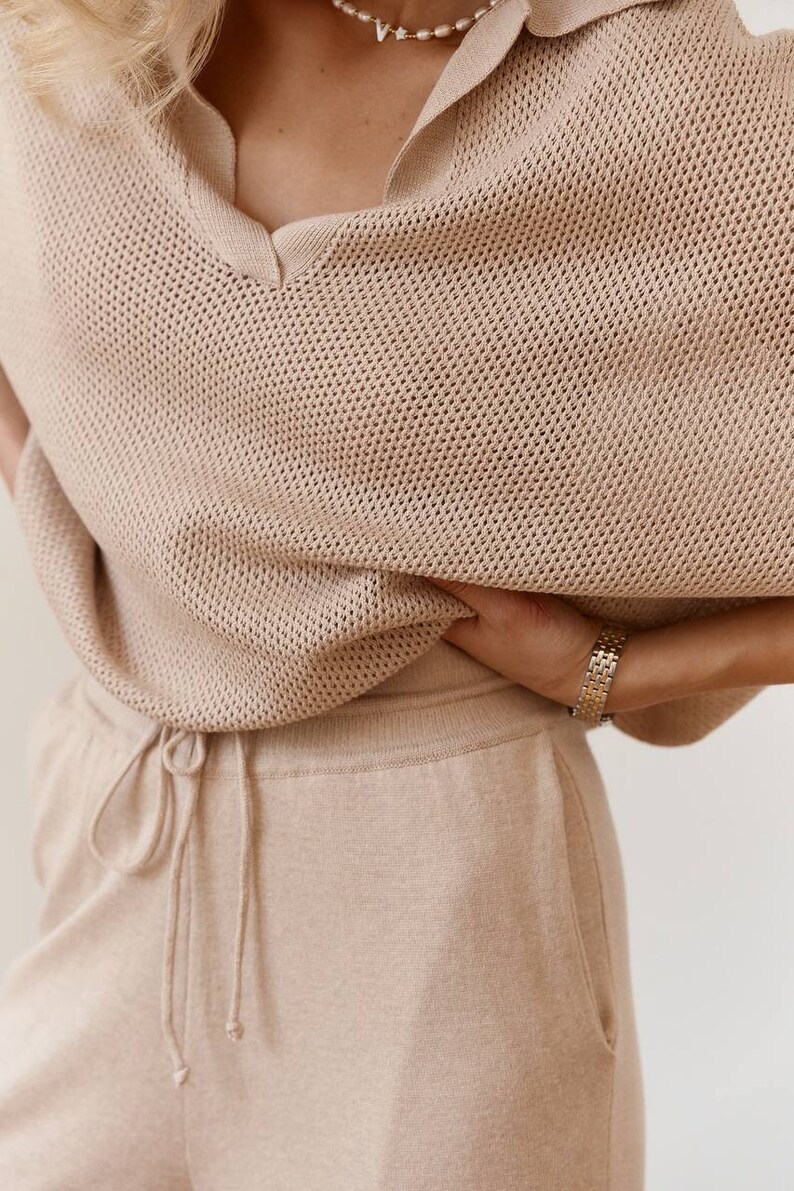 Beige Summer Knitted Short Set