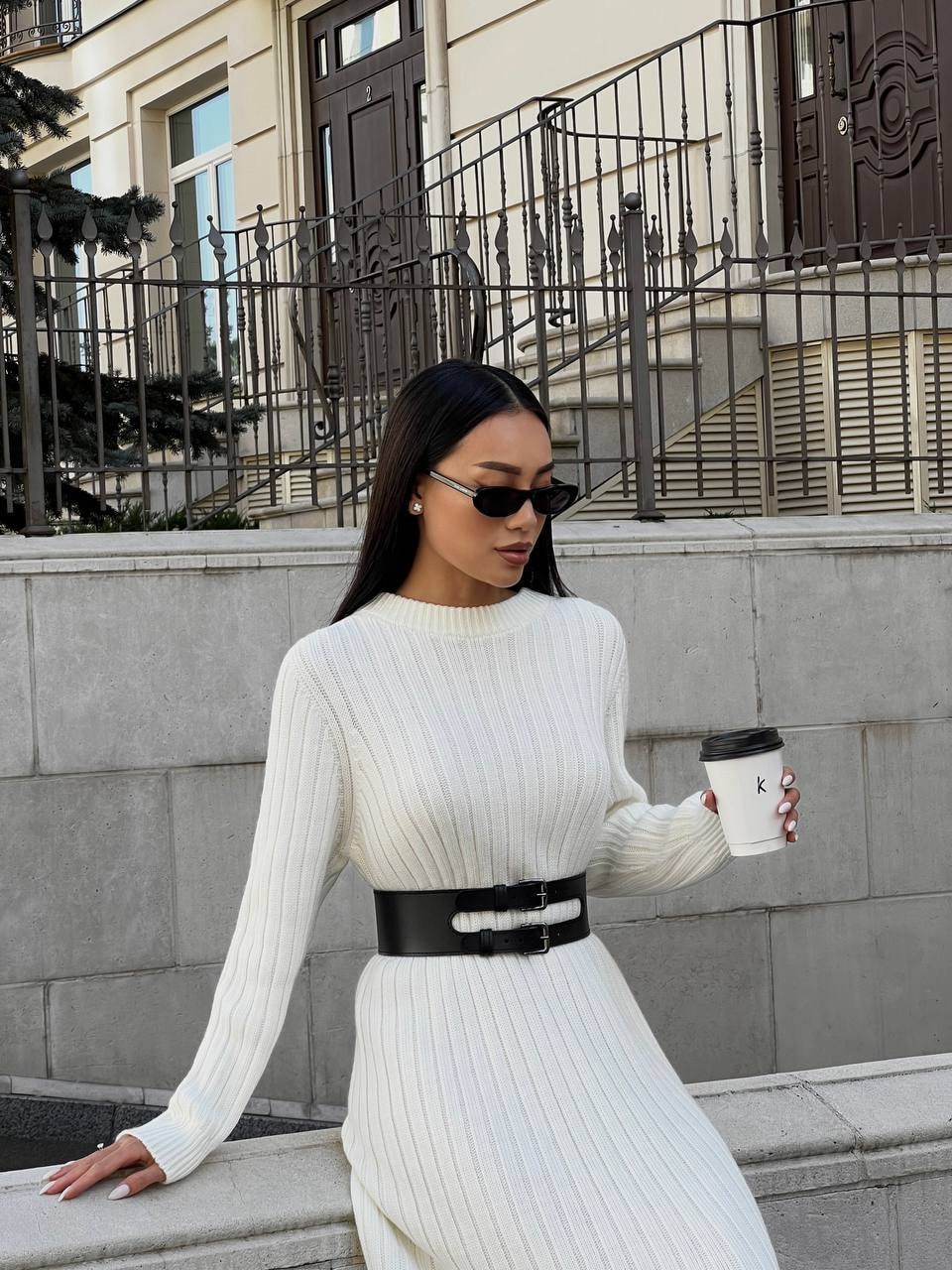 White Knit Midi Dress for Fall, Winter Womens, Minimalist Knit ...