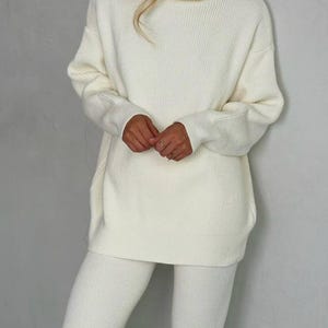 White Oversized Pullover sweater Turtleneck, Warm sweater for women, white Knit Pullover sweater for Women, White Warm Knit Sweater