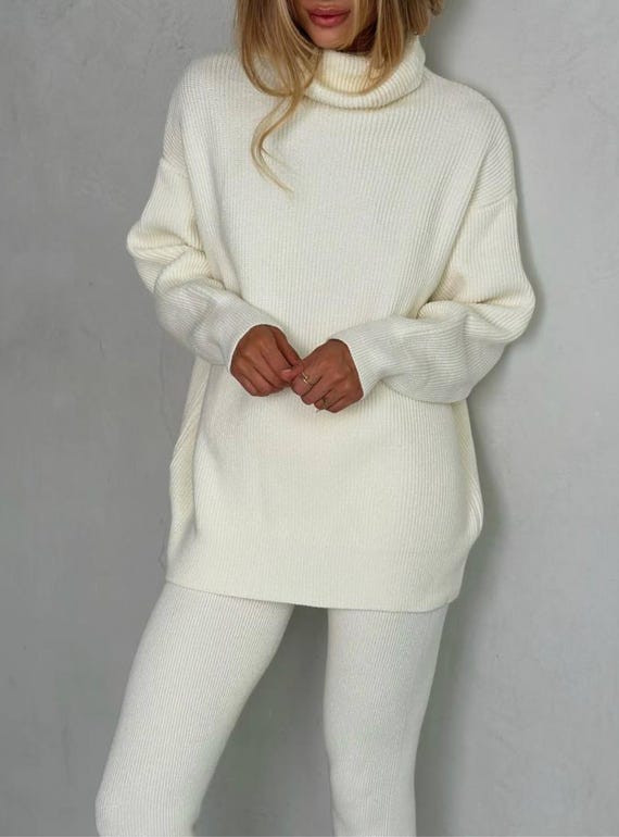 Strickpullover Weisser Wollpulli Weißer Oversized Pullover