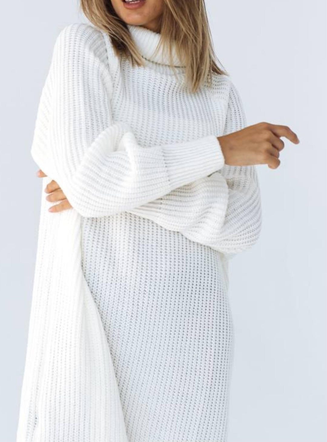 Wenrine Womens White Knit Pleated Ribbed Sweater Dress main image 0