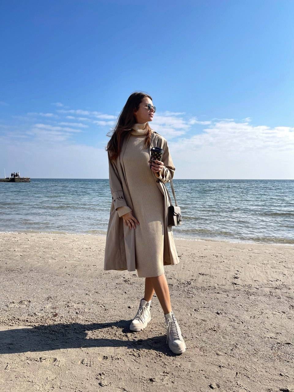beige oversized sweater dress AWARE Chunky Cable Knit oversized Sweater Dress in cream-White