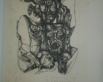 Ernst Neizvestny (b. 1926) Original Signed Etching Artist Proof Cyclops & Pan RARE! Abstract Modern