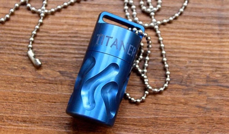 Titanium TTS Capsule Stash Water Proof Custom EDC 1x Piece Anodized Blue