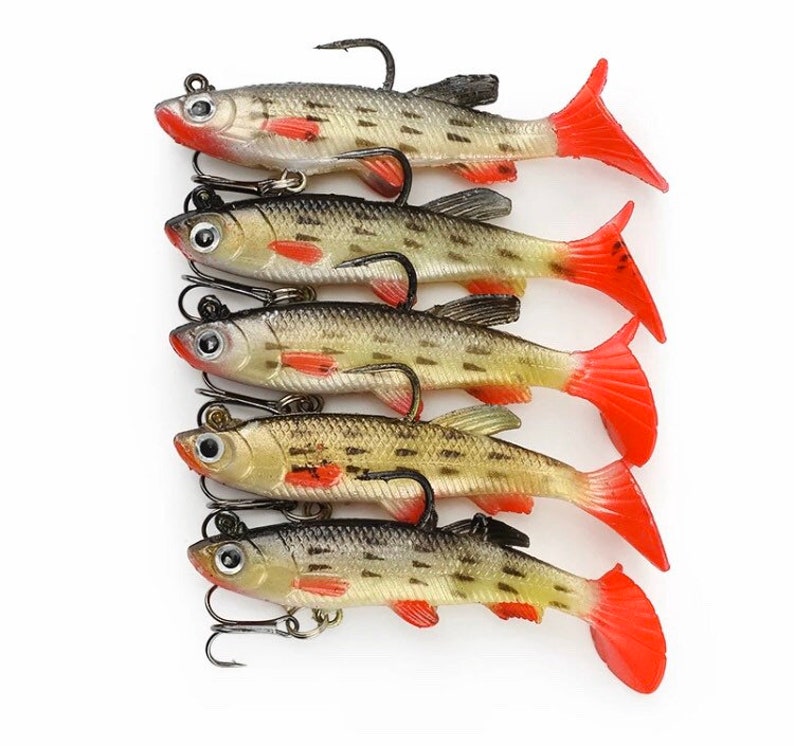 Soft Bait Lure Long Minnow Red Tail Hook 8cm 14g 5x Piece Set