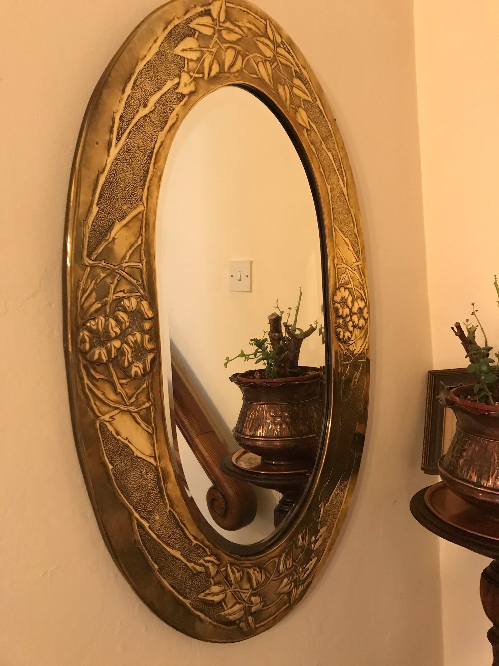 Art Nouveau Oval Brass Mirror, Looking Glass Etsy