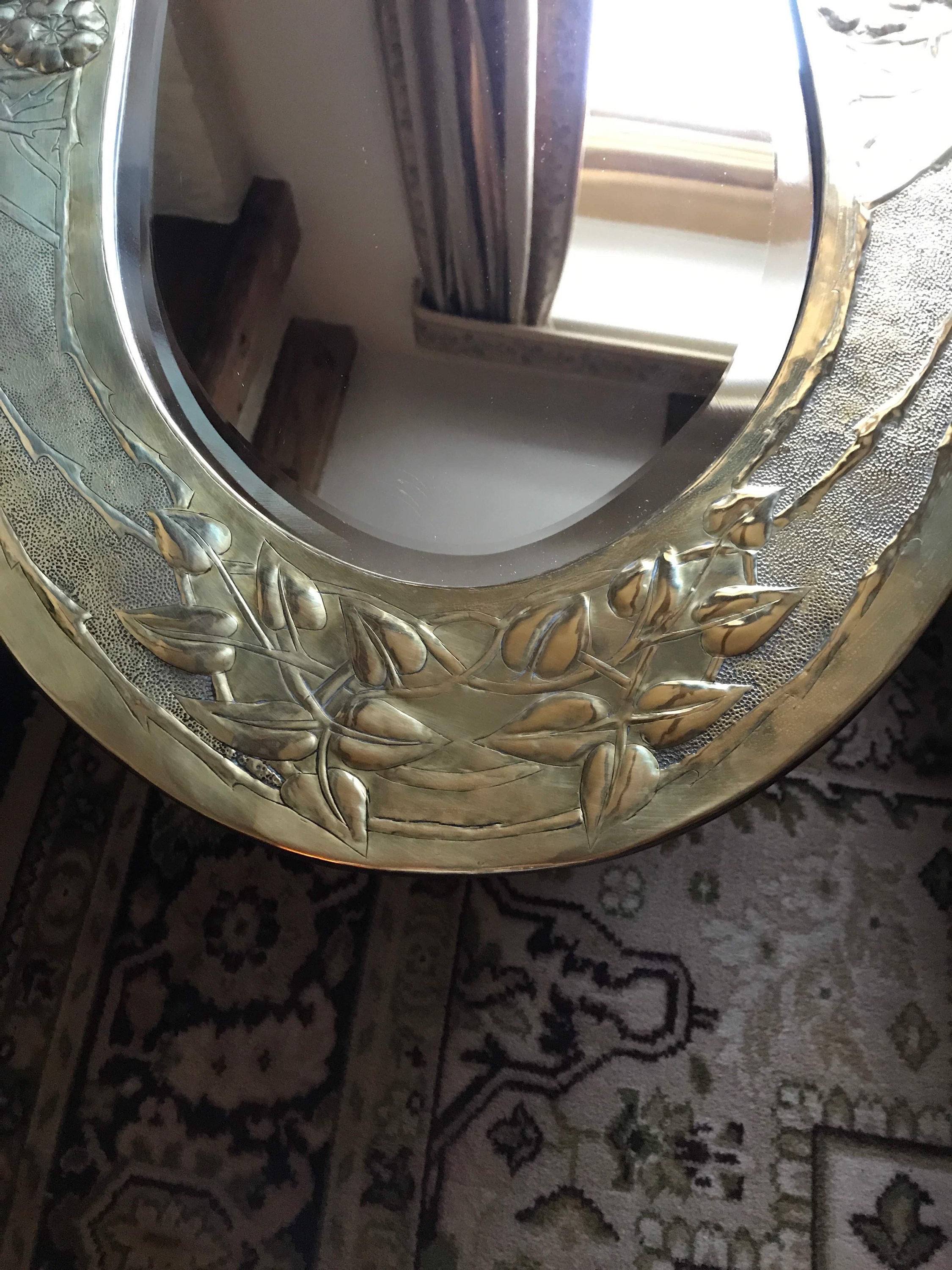 Art Nouveau Oval Brass Mirror, Looking Glass Etsy