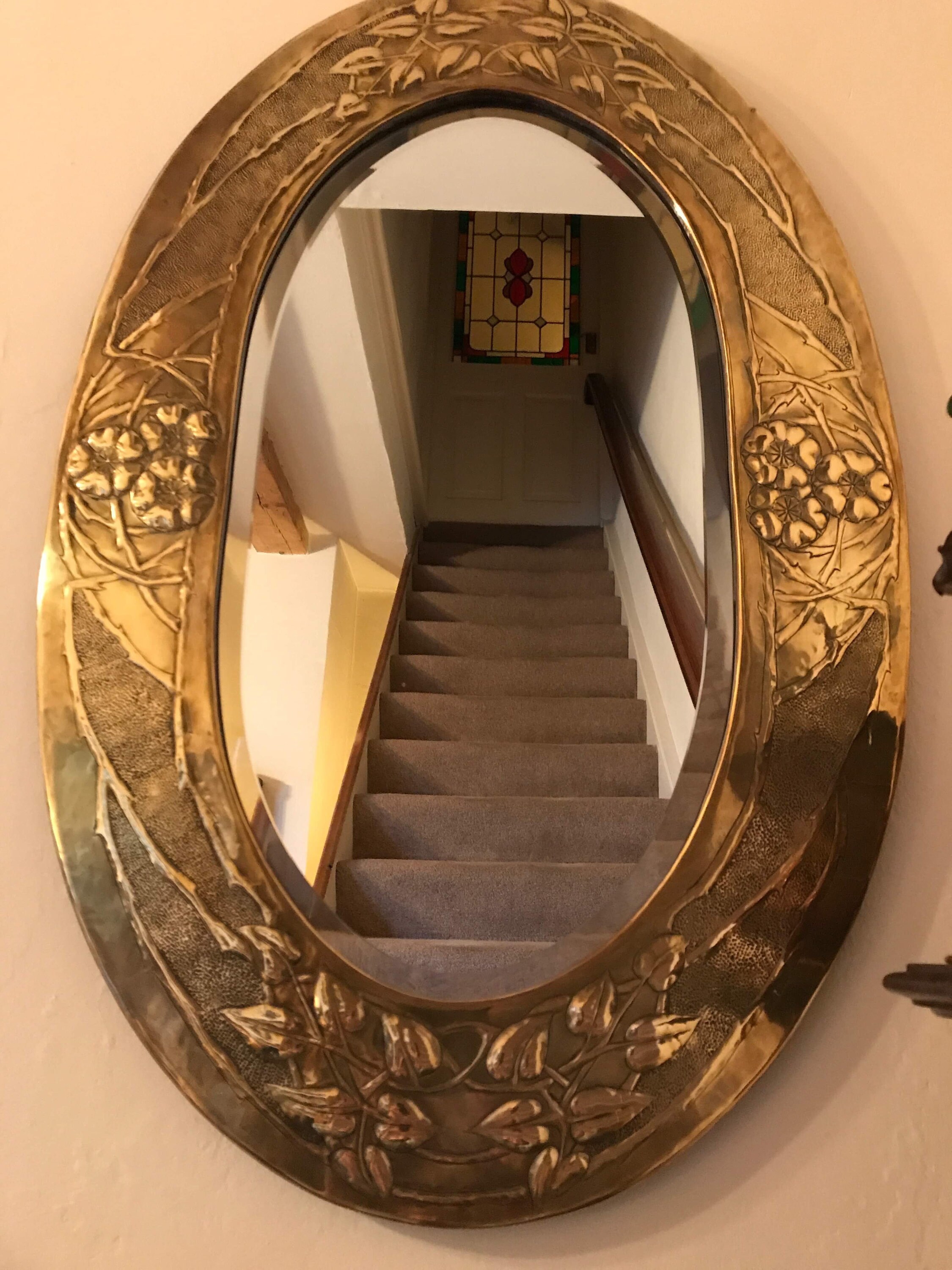 Art Nouveau Oval Brass Mirror, Looking Glass Etsy