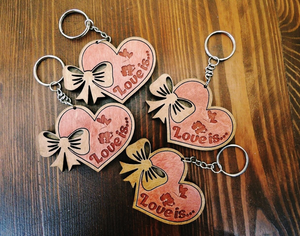 Keychain Love is. Heart Love keychain Laser cut files DXF Etsy