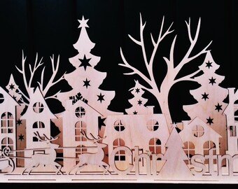 Scene Christmas Santa Deer, deer santa, Christmas decor, Christmas Tree,project for CNC, vector cutting plan, laser cut, Instant download