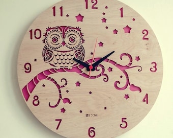 Clock Owl, Owl clock on a branch, Laser cut files DXF, CDR, vector plans Glowforge files Instant download, cnc file, cnc pattern, cnc cut