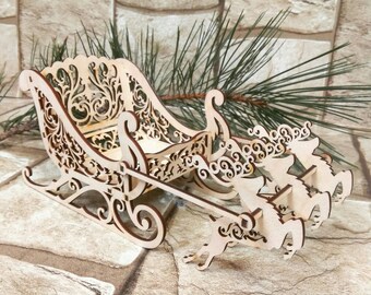 Sleigh with deer, Santa Sleigh Laser Cut , cnc plans, Plywood