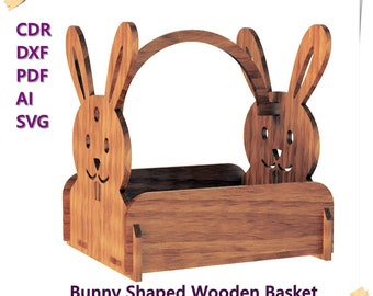 Easter basket bunny, Bunny Shaped Wooden basket, Easter basket bunny basket,laser cutting files, CNC file,souvenir, laser cut, cnc templates