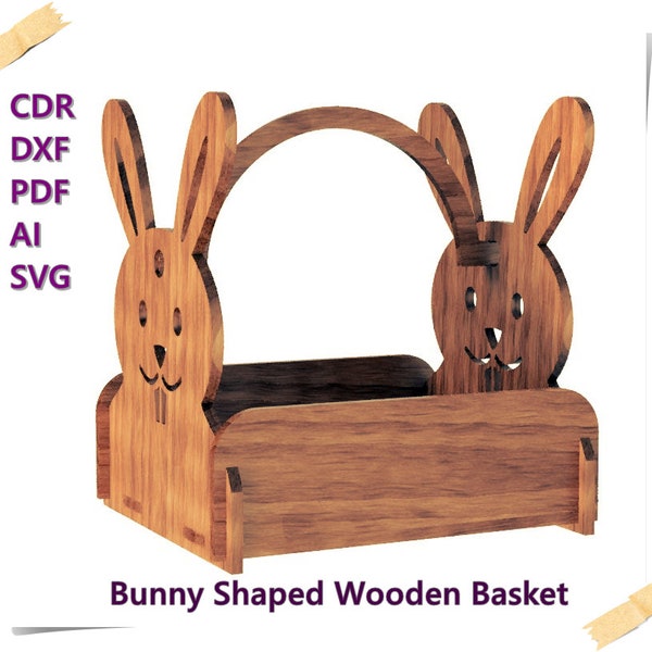 Easter basket bunny, Bunny Shaped Wooden basket, Easter basket bunny basket,laser cutting files, CNC file,souvenir, laser cut, cnc templates