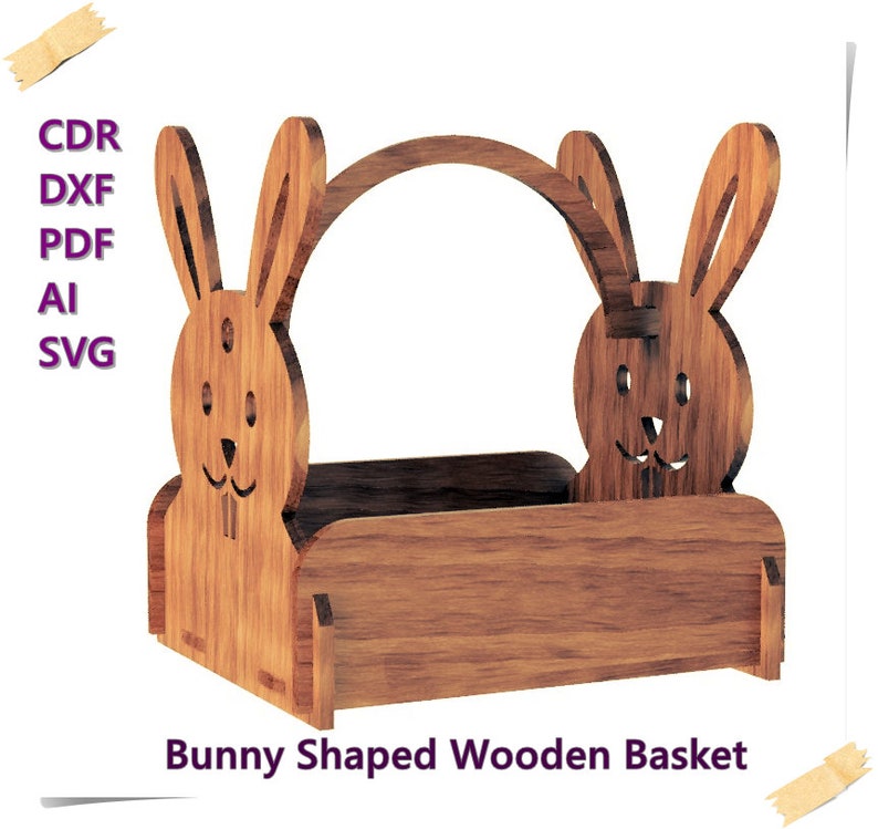 Easter basket bunny, Bunny Shaped Wooden basket, Easter basket bunny basket,laser cutting files, CNC file,souvenir, laser cut, cnc templates image 1