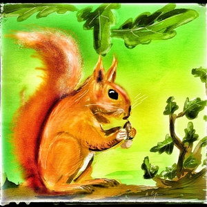 Red Squirrel greetings cards. Artwork. Wildlife. Animals. Birthday. Occasion.