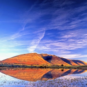 Blencathra reflections, Lake District, Birthday/Greetings Card landscape.