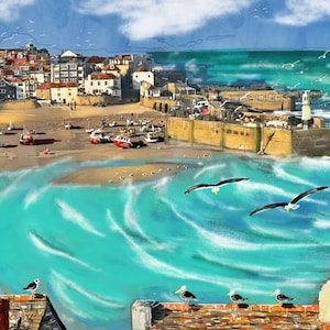 St Ives Cornwall (Debbie) Geburtstagskarte 13 x 18,5 cm blanko Geburtstagskarte Originalkunstwerk lustig