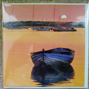 Norfolk Sonnenuntergang. 18x15 cm quadratische leere Geburtstags-/Grußkarte. Landschaft
