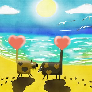 Adora uma praia! Cartão de dia dos namorados engraçado e divertido. Espaço em branco quadrado de 6x6 polegadas dentro. Arte original.