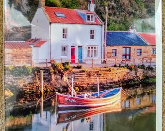 Staithes Fishing Village. 6x6 inch Blank Birthday/Greetings Card. Landscape