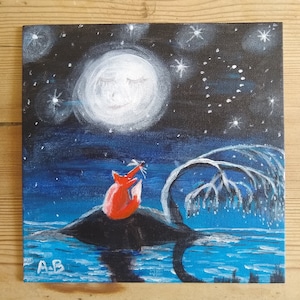 Fox & Moon 2. Carte de vœux d’anniversaire Vierge à l’intérieur des animaux carrés faune nature magique.