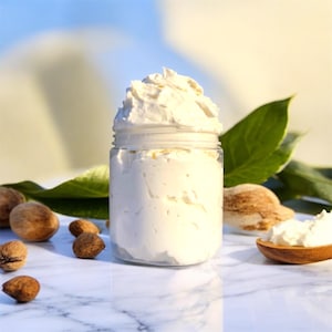 Whipped African Shea Butter – 4 oz, 8 oz, 16 oz – Raw Ghana Yellow Shea, Natural Moisturizer for Skin & Hair, Handmade Body Butter