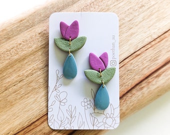 TULIP STATEMENT EARRINGS, Easter Earrings, Clay Earrings, Polymer, Australian Artist, Australian handmade, Poethan