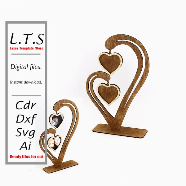 Wooden photo frame <Hearts>. Laser cut file. Cdr,Dxf,Svg,Ai. Instant download, Cnc files. PF11