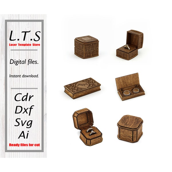 Wooden ring boxes. 3 models. Laser cut file. Cdr, Dxf, Ai, Svg files. Instant download, Cnc file. BX43