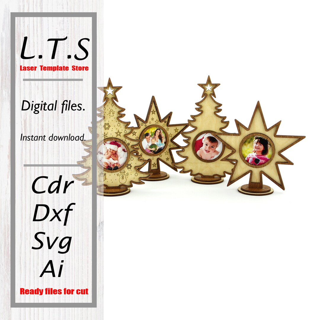Wooden Christmas Photo Frame. Laser Cut File. 4 Models. Cdr , Dxf, Svg