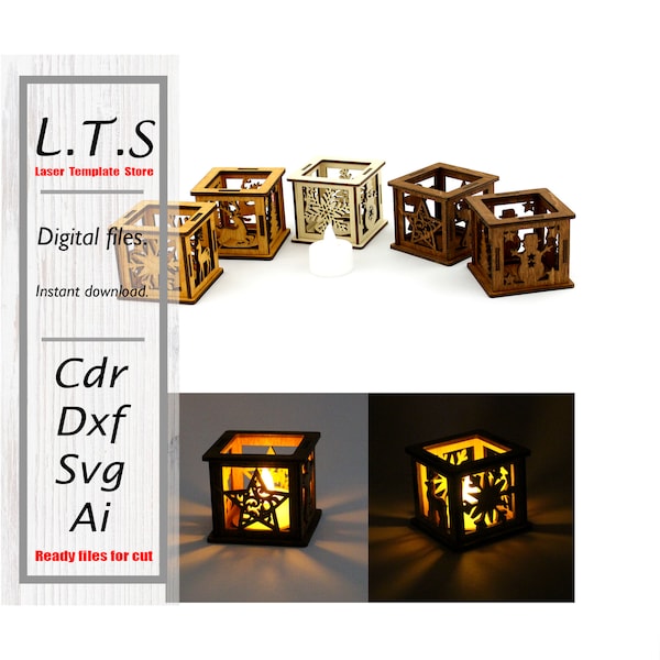 Christmas candle holders. Laser cut file. 5 models. 5 thickness file.  Cdr , Dxf, Svg, Ai. Instant download. Cnc files. CT7