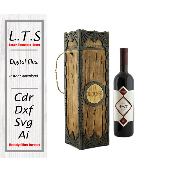 Wooden wine box. Laser cut wine box. Wine box svg. Instant download, Cnc files.BX53