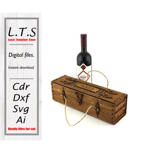 Wooden wine box. Laser cut file. Cdr, Dxf, Ai, Svg files. Instant download, Cnc files.BX36