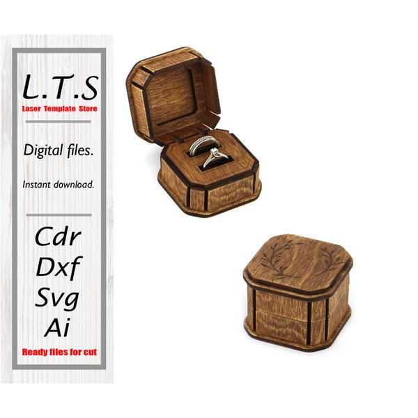 Ring box file. Laser cut file. Cdr, Dxf, Ai, Svg files. Instant download, Cnc file. BX39
