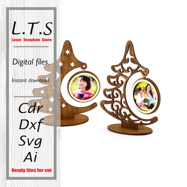 Wooden christmas tree with photo. Laser cut file. Cdr , Dxf, Svg, Ai. Instant download. Cnc files. CT2