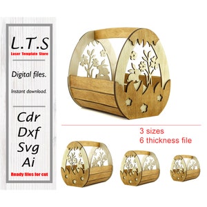 Easter basket. Laser cut basket. 3 sizes. 6 thickness file. dxf, ai, cdr, svg. Cnc files. BX55