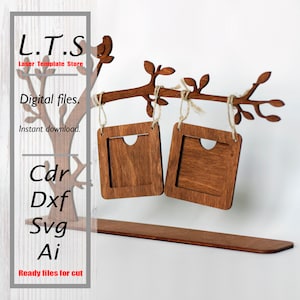 Wooden photo frame "tree". Laser cut file. 7 thickness file.  Cdr,Dxf,Svg,Ai. Instant download, Cnc files. PF2