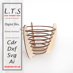 Wooden basket for flowers and other uses. Laser file. CDR, DXF, SVG, Ai. Instant download, Cnc files. BS9