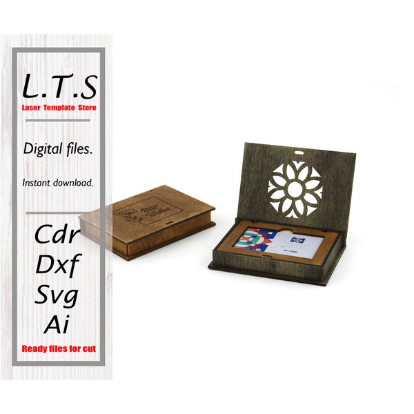 Gift, credit card box. Laser file. 5 designs for the lid. Cdr, Dxf, Ai, Svg files. Instant download, Cnc file. BX52