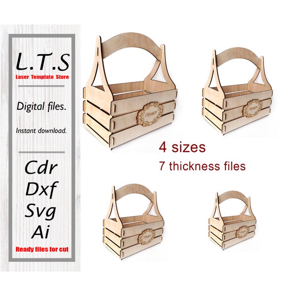 Wooden basket for flowers and other uses. Laser cut file. 4 sizes. 7 thickness file.dxf, ai, cdr, svg.Instant download, Cnc files. BS1