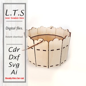 Wooden basket for flowers and other uses. Laser cut file. Instant download. Cdr.Dxf,Svg,Ai. Cnc files. BS2