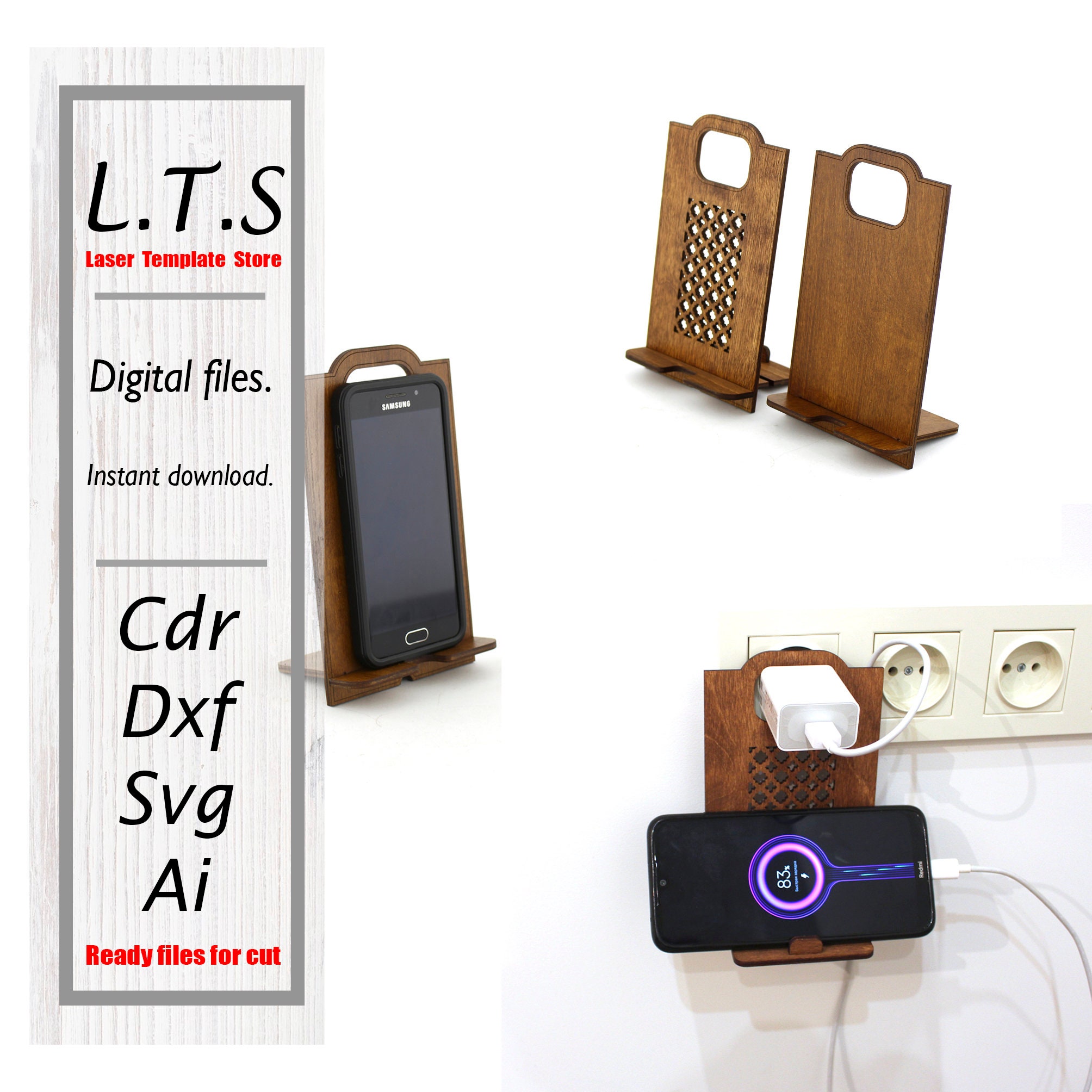 Phone Holder. Stand for Charging. Laser Cut File. Laser Ready Etsy