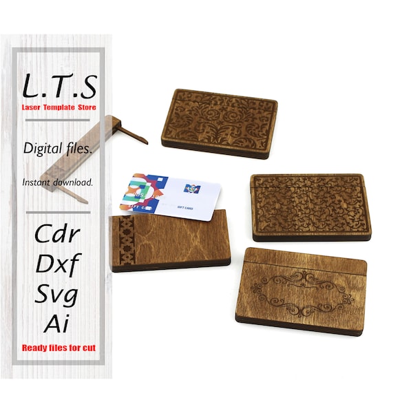 Gift, credit card box. Laser cut file. 4 models. Cdr, Dxf, Ai, Svg files. Instant download, Cnc file. BX49