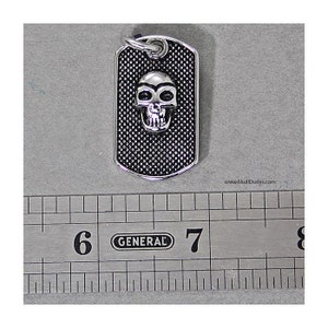 Pendant - Skull Dog Tag - Stainless Steel - Black Oxidized