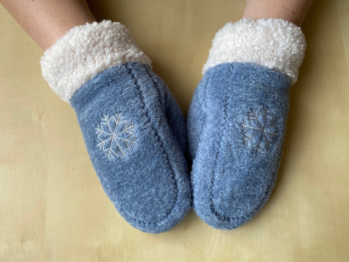 Women's Mittens light Blue Ladies Gloves Faux Fur Cuff Etsy