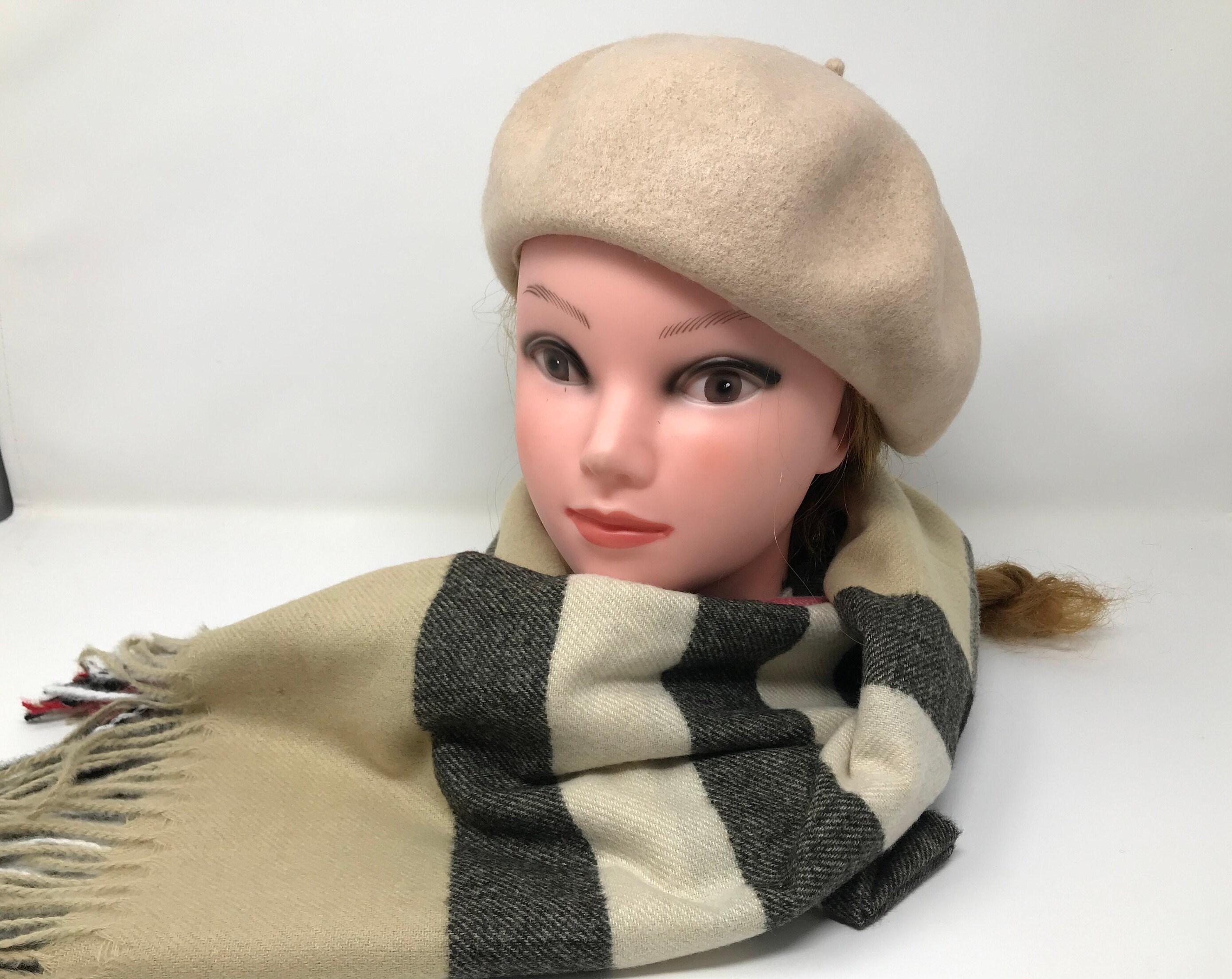 Set Beret & Scarf Wool Hat Cashmere Scarf Beige French Etsy