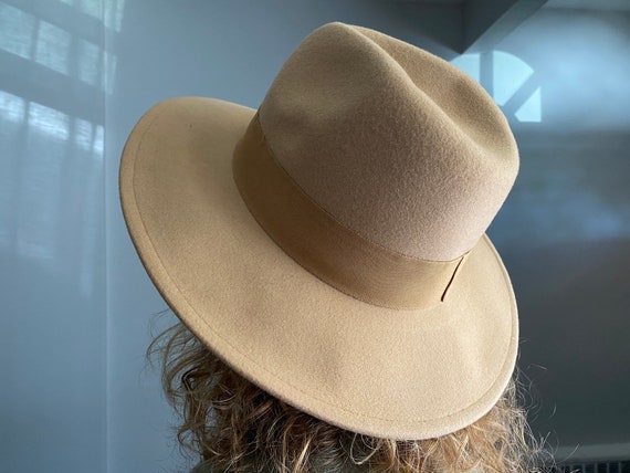 Caramel Fedora Wool Felt Hat Wide Brim 