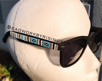 Wayfarer style sunglasses Native American beadwork SALE 50% OFF - Dark Blue Pattern Handmade Beaded Sunglasses  main image 3